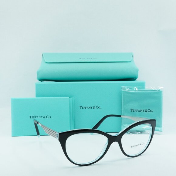 Tiffany Co TF2180 8274 Cat Eye Eyeglasses Black on Blue 52mm